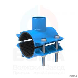Хомут врезной стальной ВЗПА для ПВХ/ПНД труб  3-х секц. ОД=450 L=300 отвод внутр. резба ДУ80